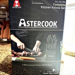 15 Pcs Black Kitchen Knives Stainless Steel Block Sharpener Chef Steak Knife Set